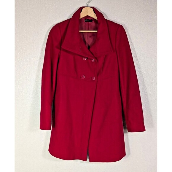 Benetton Red Wool Blend Button Double Brest Coat Sz 40 XS Lined High Quality N90 - Picture 1 of 7